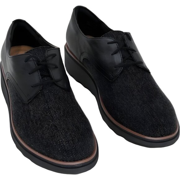 Clarks Sharon Rae Black Tweed Combi Lace-Up Wedge Oxfords Women's US 9.5M - Picture 1 of 6